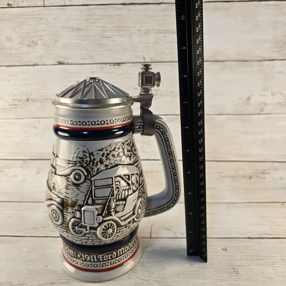 Vintage 1979 Avon Antique Cars Beer Stein Ceramarte Brazil Ford Bugatti Stanley